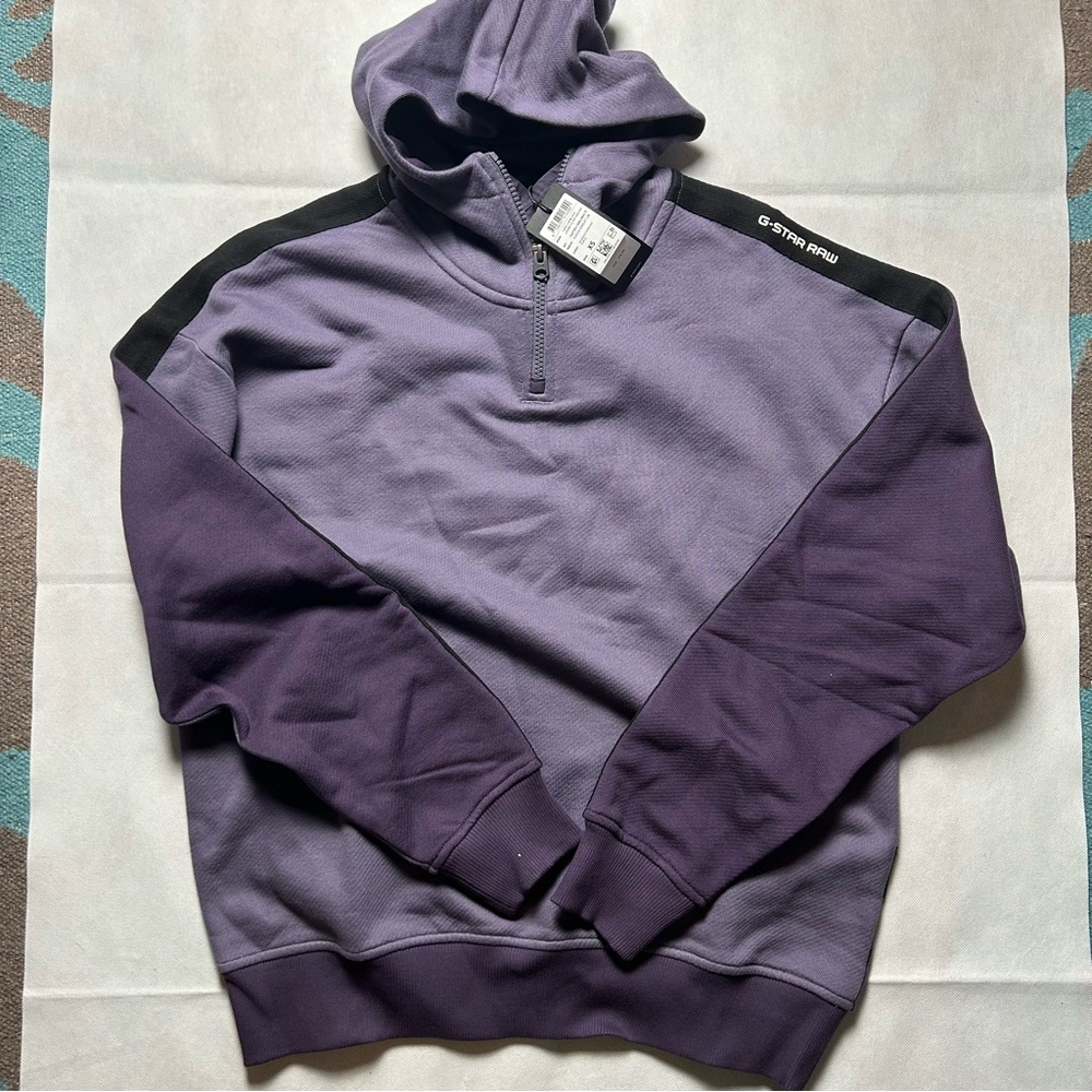 G-Star Raw purple quarter zip hoodie pull over NWT size XS oversized